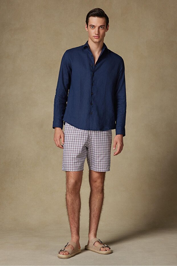 Sky Twill Cotton Comfort Fit Claret Red Men's Checkered Shorts