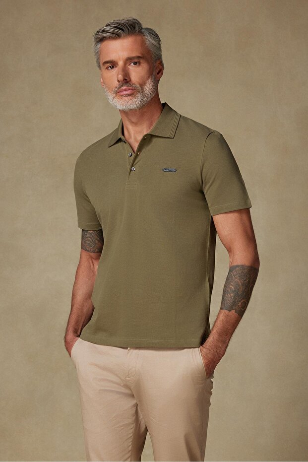 Royal Pike Pamuklu Comfort Fit Haki Polo Yaka Erkek Düz Polo Shirt
