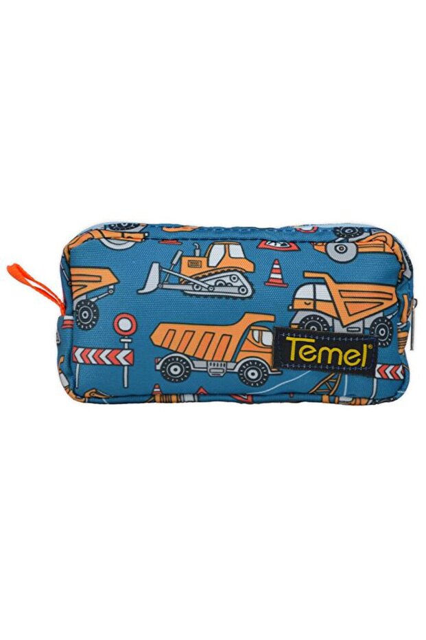 Business Machine Patterned Navy Blue Single Pen Bag