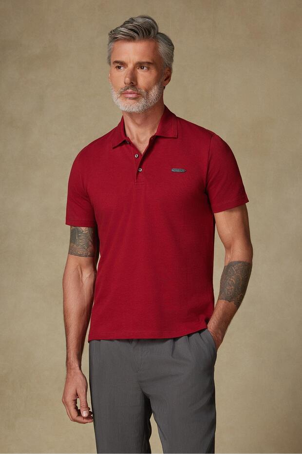 Royal Pike Pamuklu Comfort Fit Bordo Polo Yaka Erkek Düz Polo Shirt - 1