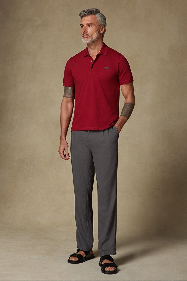 Royal Pike Pamuklu Comfort Fit Bordo Polo Yaka Erkek Düz Polo Shirt - 3