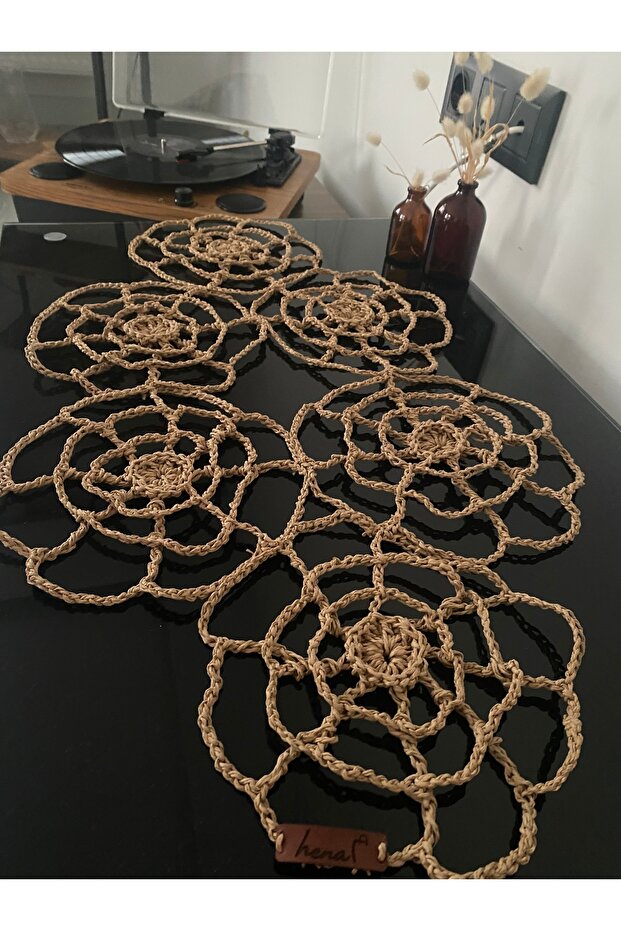 Bohem kâğıt ip runner, çiçek desenli tasarım runner, hasır masa servisi - 2