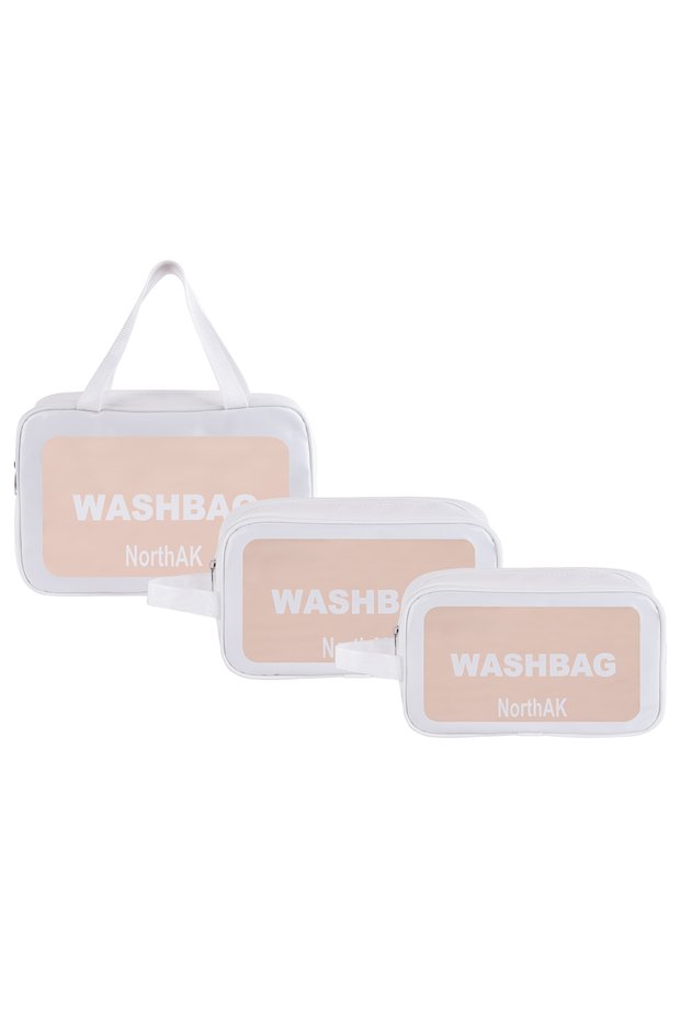Transparent Travel Makeup Bag Set of 3 - Cosmetic and Makeup Bag Large Size Washbag White