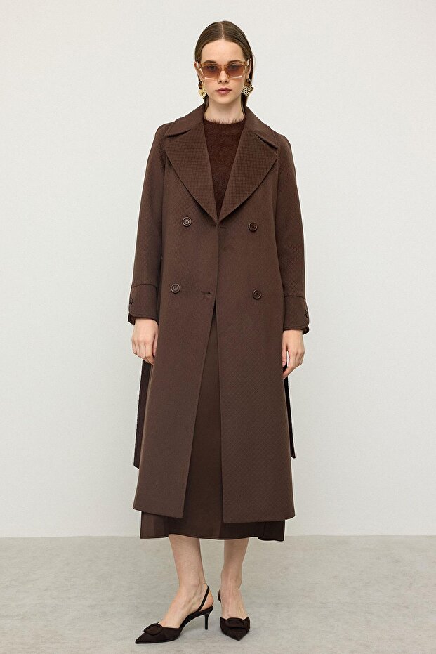 Reglan Sleeve Cape Detailed Self Patterned Limited Edition Coat Brown 3141