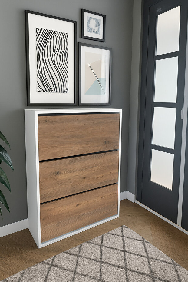 Tidyshoe Düşer Kapak Ayakkabılık Kayar Raflı Ayakkabılık 3 Bölmeli Ayakkabılık - 1