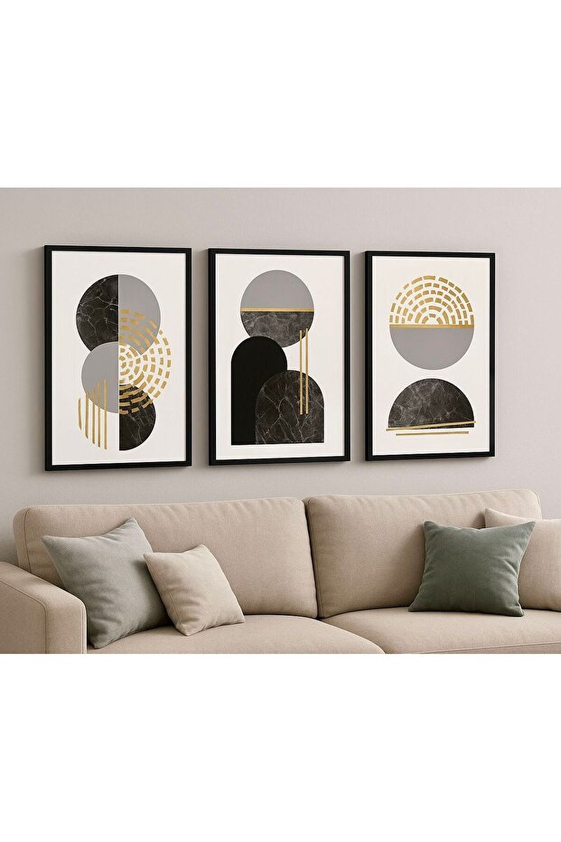 3 Parça Ahşap Çerçeve Görünümlü Mdf Tablo Seti - 5