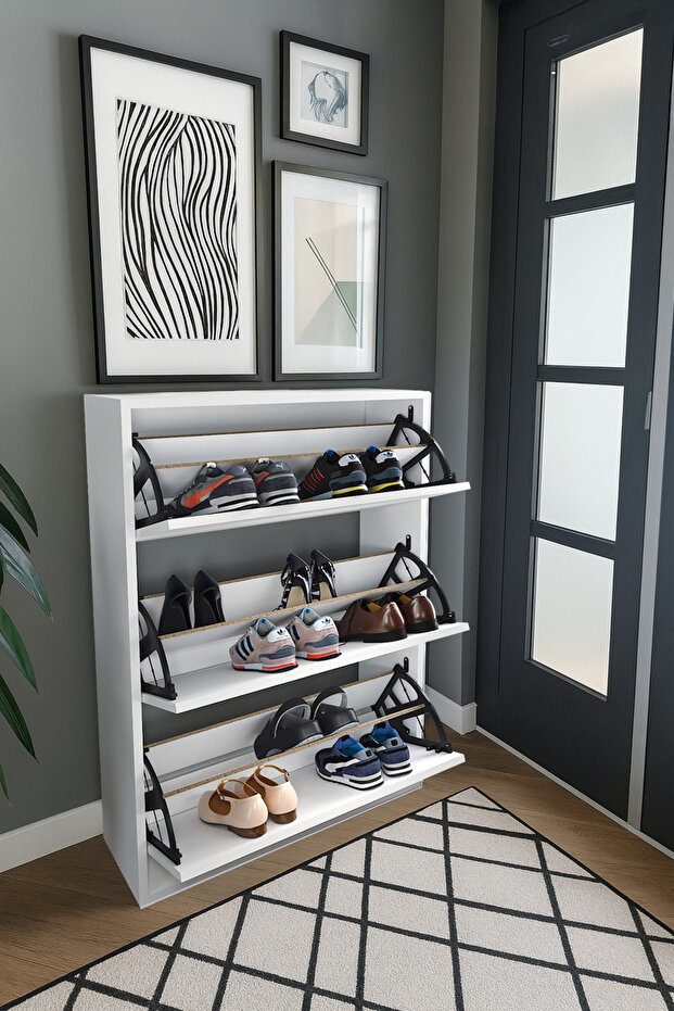 Tidyshoe Düşer Kapak Ayakkabılık Kayar Raflı Ayakkabılık 3 Bölmeli Ayakkabılık - 2