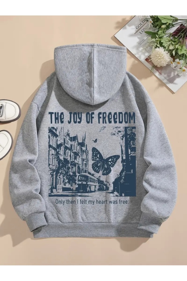 سويت شيرت مطبوع عليه JOY OF FREEDOM مقاس كبير