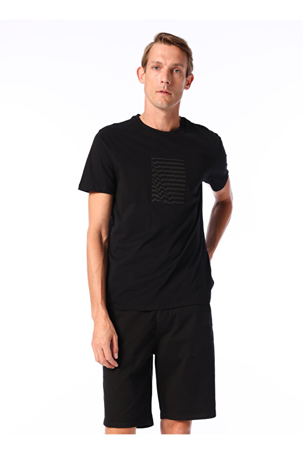Crew Neck Printed Black Men's T-Shirt Pbf4Sm-Tst5077
