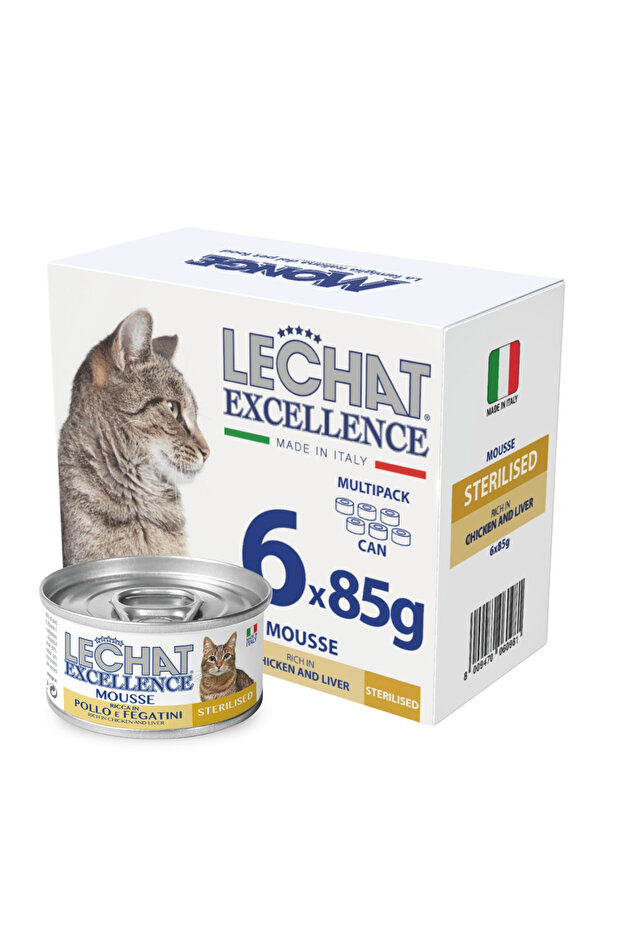 Sterilised Cat Wet Food | Chicken & Liver Mousse| Supports Hydration | Made in Italy | Pack of 6x85g