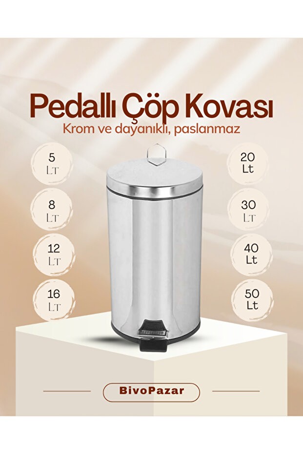 Krom Pedallı Çöp Kovası 20lt - 5