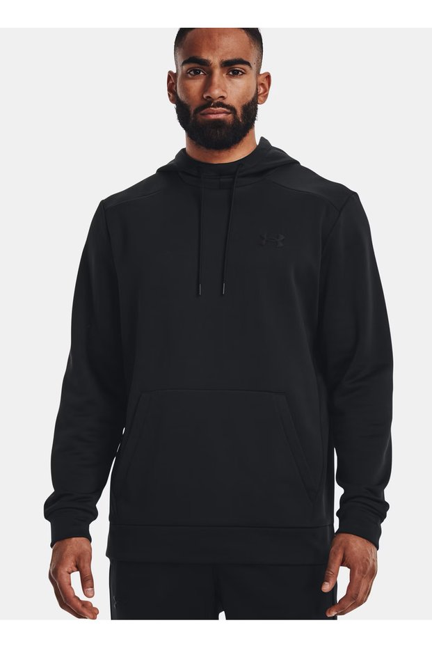 Black Men's Hooded Collar Regular Fit Sweatshirt 1373353-001 Ua Armour Fleece Hoodie