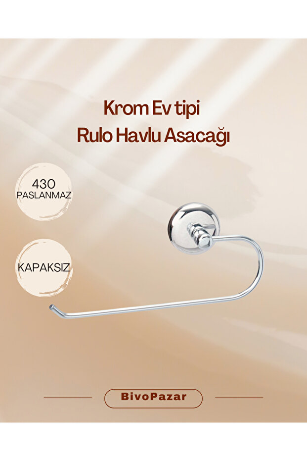 Krom Ev Tipi Rulo Havlu Kağıt Asacağı - 1