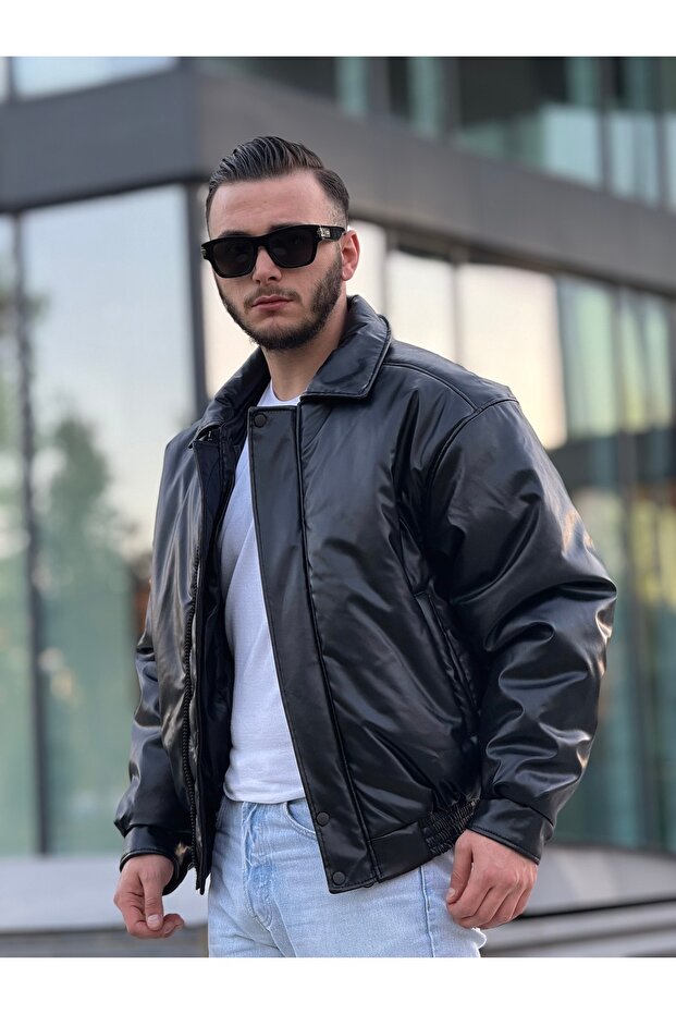 معطف جلدي كبير الحجم للرجال - 1