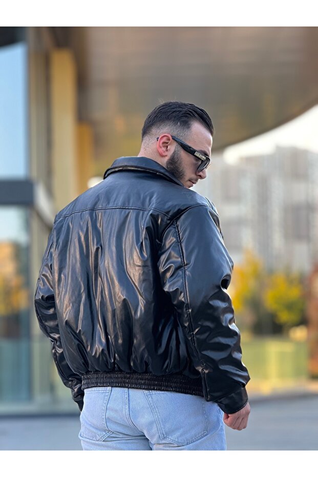 معطف جلدي كبير الحجم للرجال - 8