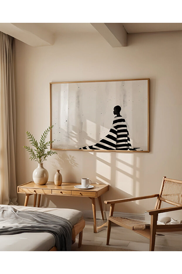 Silent Form - Doğal Ahşap Çerçeveli Tablo - Minimalist Figüratif Poster - 5