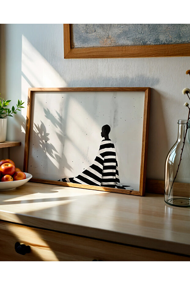 Silent Form - Doğal Ahşap Çerçeveli Tablo - Minimalist Figüratif Poster - 6