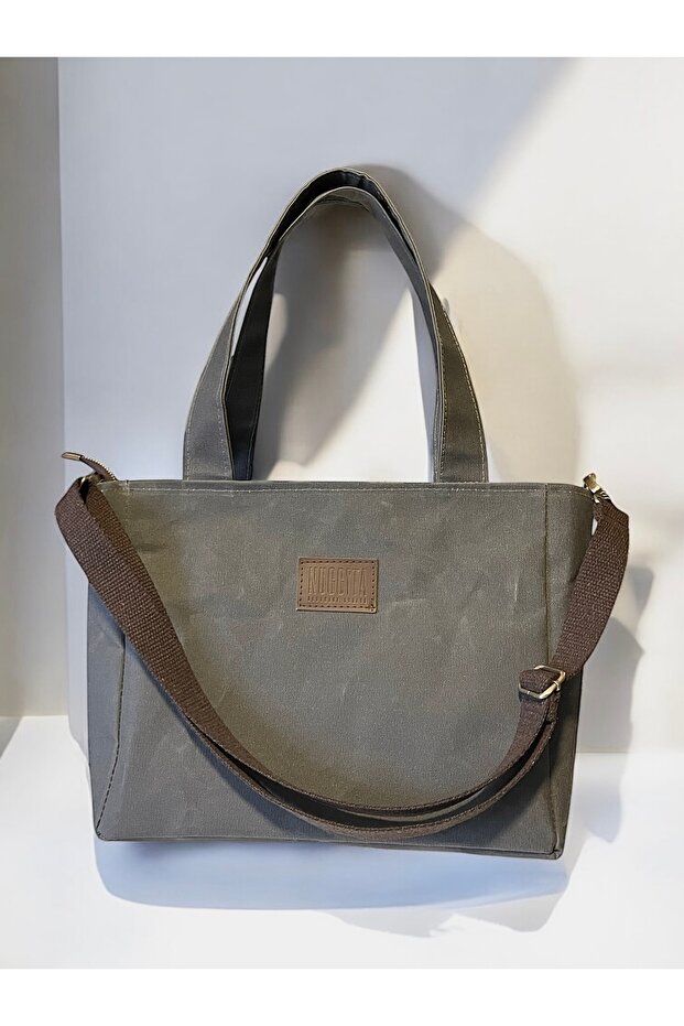 Crossbody Shoulder Bag - Anthracite Waxed Canvas Medium Size Satchelbag