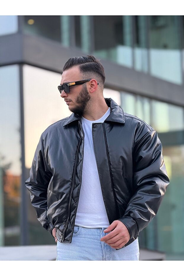 معطف جلدي كبير الحجم للرجال - 7