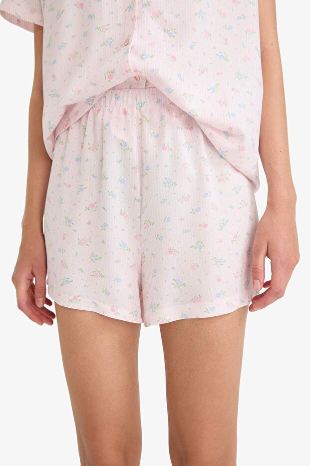 Regular Fit Pijama Takımı Kısa Kollu Viskon Üst Şort-Fall in Love F6986AX25AU - 5