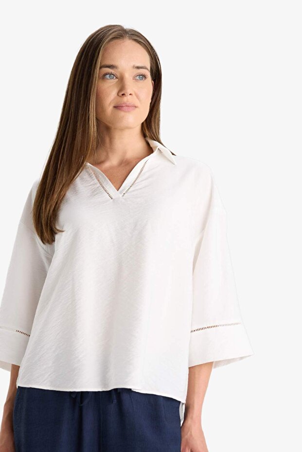 Relax Fit Gömlek Yaka Uzun Kollu Bluz F4977AX25AU - 4