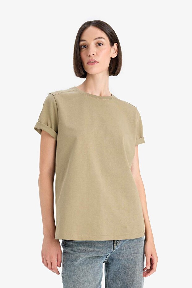 Regular Fit Bisiklet Yaka Basic Düz Premium Kısa Kollu Tişört A9428AX25AU - 4