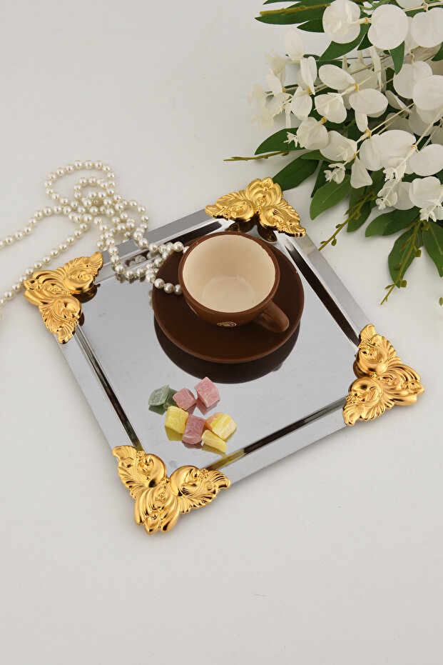 Pietra Stainless Square 4 Corners 1 Presentation Tray with Yellow Flower Detail
