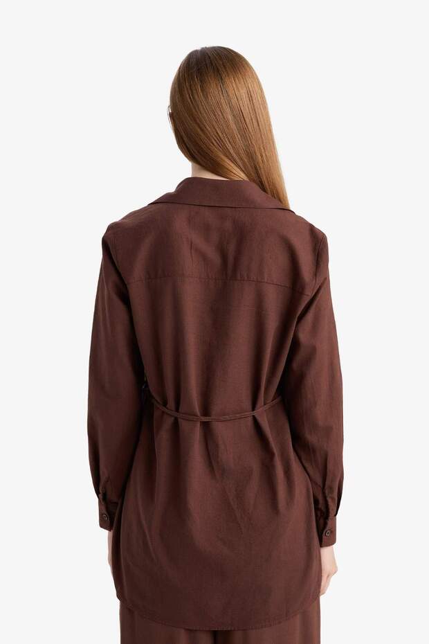 Regular Fit Popeline Bindeband Langarmbluse Tunika D4160AX25SM - 6