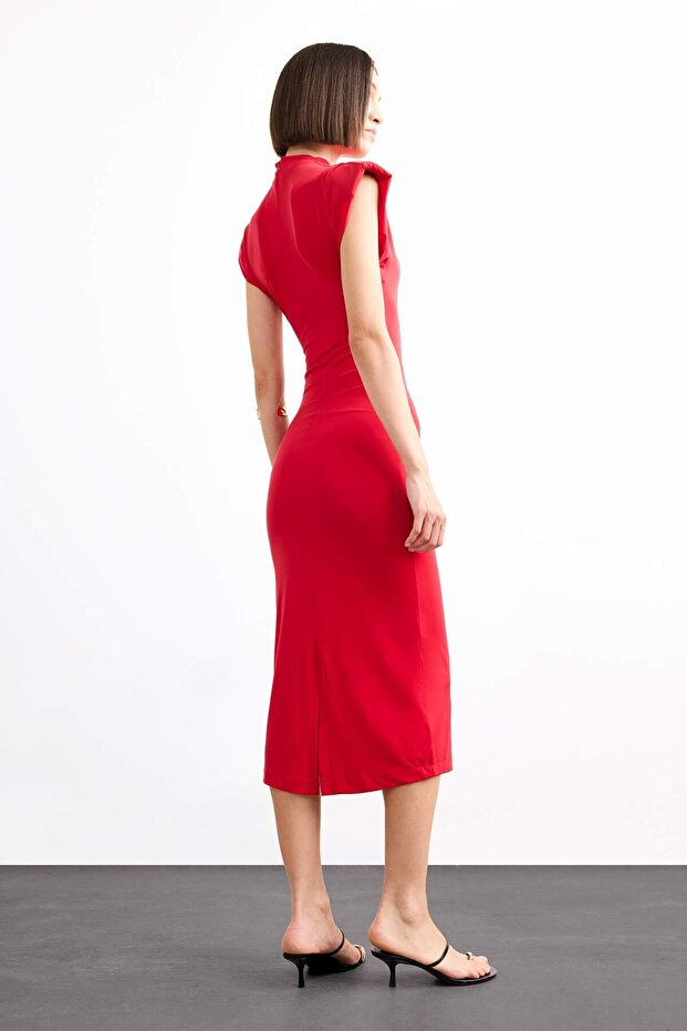 Fitted Dik Yaka Kolsuz Midi Elbise G0395AX25SM - 7