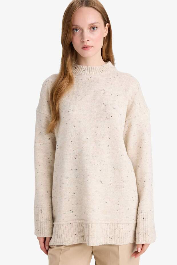 Loose Fit Bisiklet Yaka Triko Tunik F3242AX25WN - 1