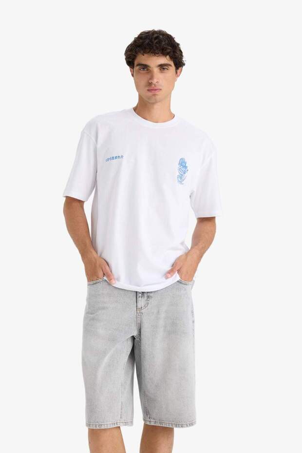 %100 Pamuk Baggy Fit Jean Bermuda Şort F7866AX25HS - 5