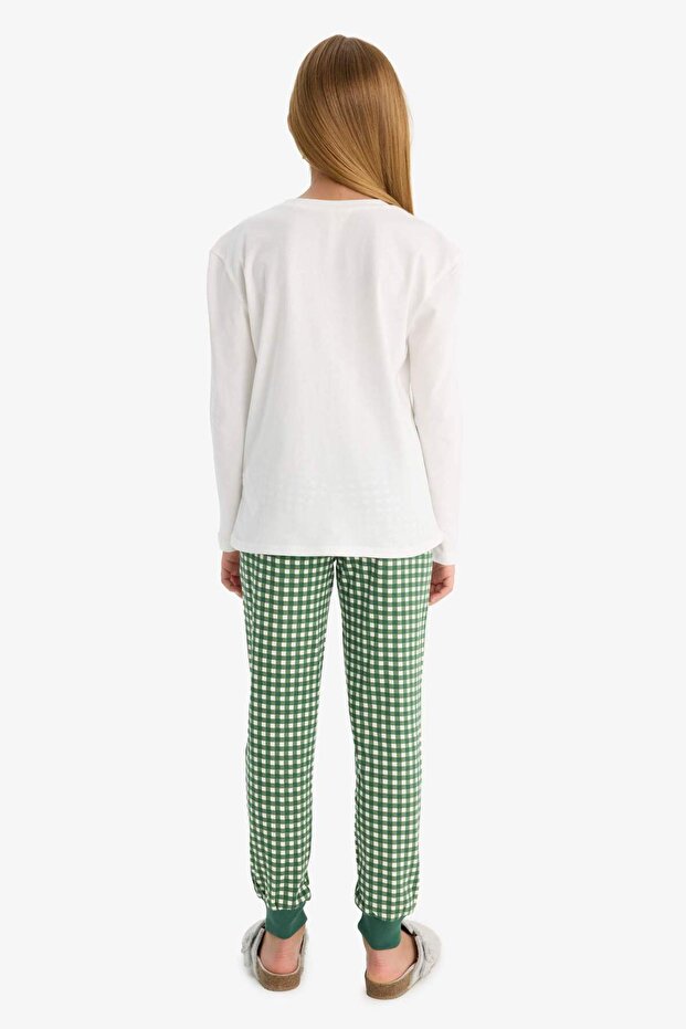 Kız Çocuk Pijama Takımı Baskılı Uzun Kollu Üst Kareli Uzun Alt F1083A825AU - 7