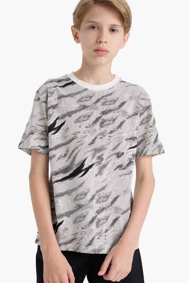 100% Cotton Crew Neck Patterned Short Sleeve T-Shirt Boy's F3770A825Au