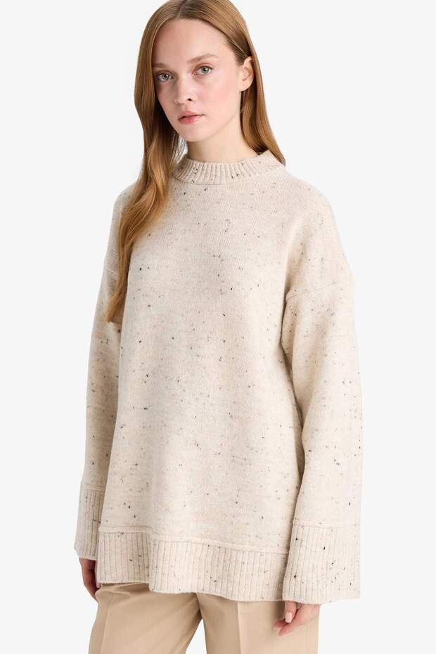 Loose Fit Bisiklet Yaka Triko Tunik F3242AX25WN - 3