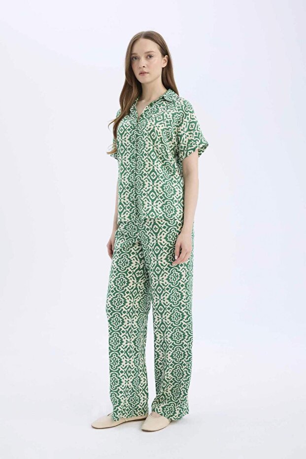 Regular Fit Desenli Beli Lastikli Düz Paça Pantolon D8844AX25SP - 3