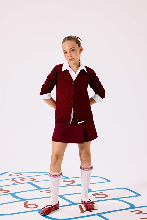 Kız Çocuk Okul Beli Lastikli Gabardin Şort Etek F1434A825AU - 1