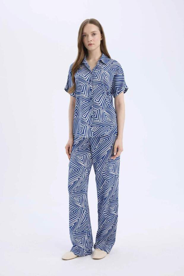 Regular Fit Desenli Esnek Belli Düz Paça Pantolon D8844AX25SP - 3