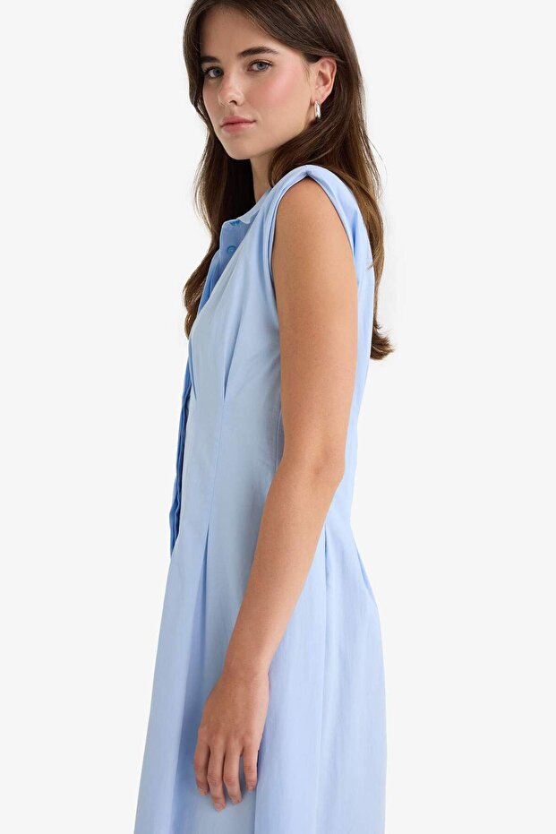 Flare Fit Poplin Kolsuz Midi Elbise F7301AX25AU - 5