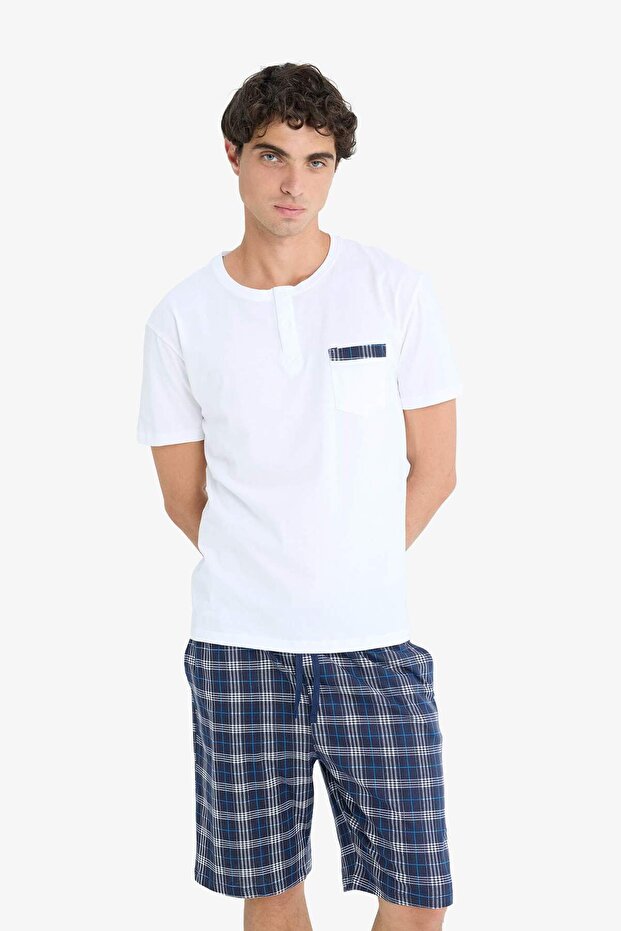 Regular Fit Pijama Takımı Kısa Kollu Üst Kareli Şort E7158AX25HS - 3
