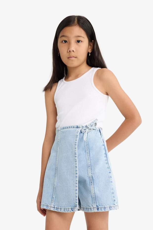 Kız Çocuk Pamuklu Jean Şort Etek E5358A825AU - 6