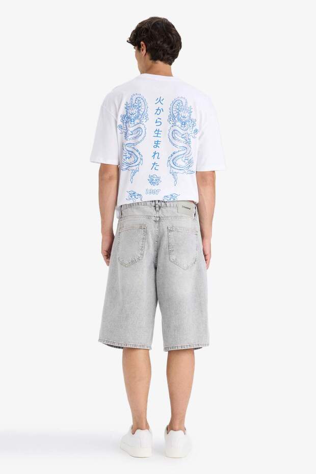 %100 Pamuk Baggy Fit Jean Bermuda Şort F7866AX25HS - 8