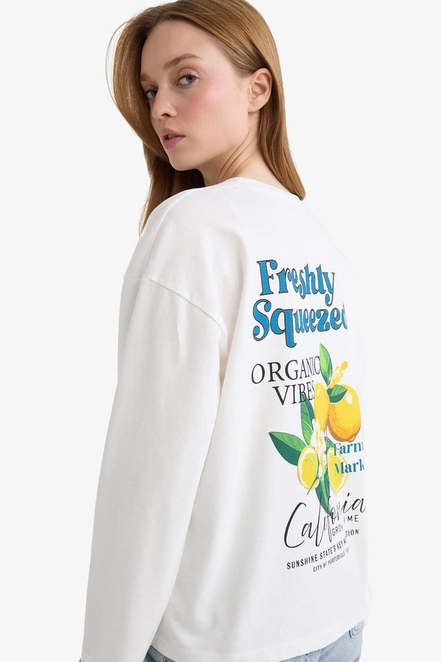 Loose Fit Crew Neck Back Printed Sweatshirt Tunic F9448Ax25Au