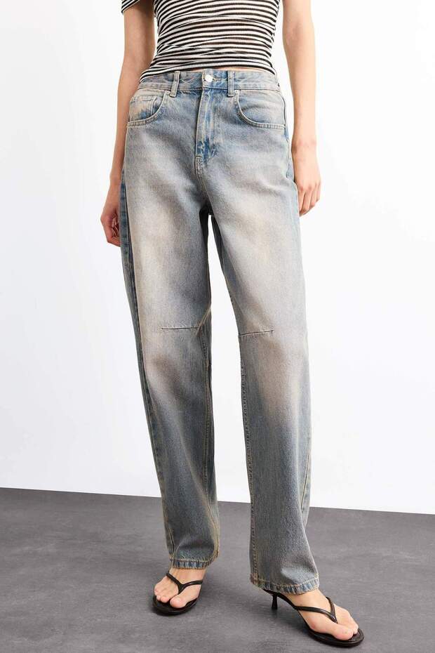 Baggy Fit Yüksek Bel Düz Paça Jean Pantolon G0459AX25SM - 4
