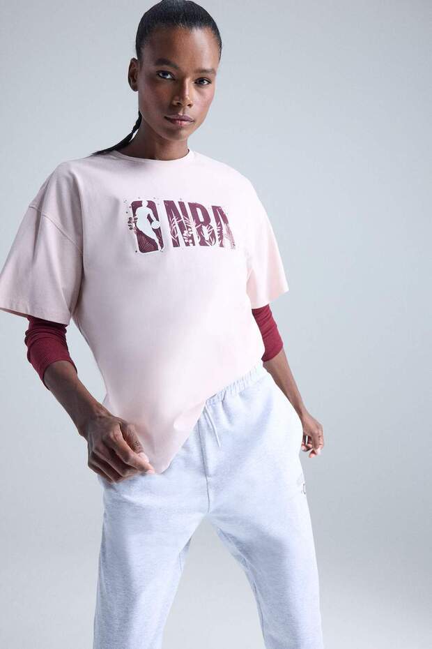 100% Cotton Nba Wordmark Oversized Wide Fit Crew Neck Athlete Short Sleeve T-Shirt E8865Ax25Au
