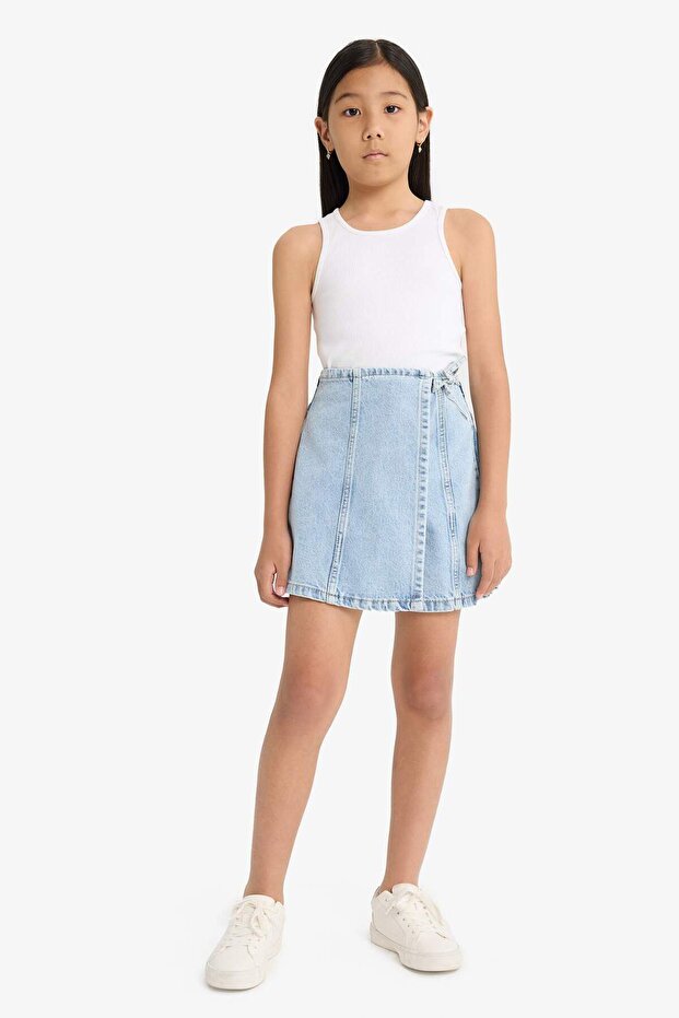Kız Çocuk Pamuklu Jean Şort Etek E5358A825AU - 3