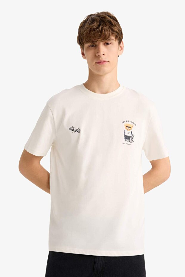 Regular Fit Bisiklet Yaka Baskılı Kısa Kollu Tişört F9497AX25HS - 4