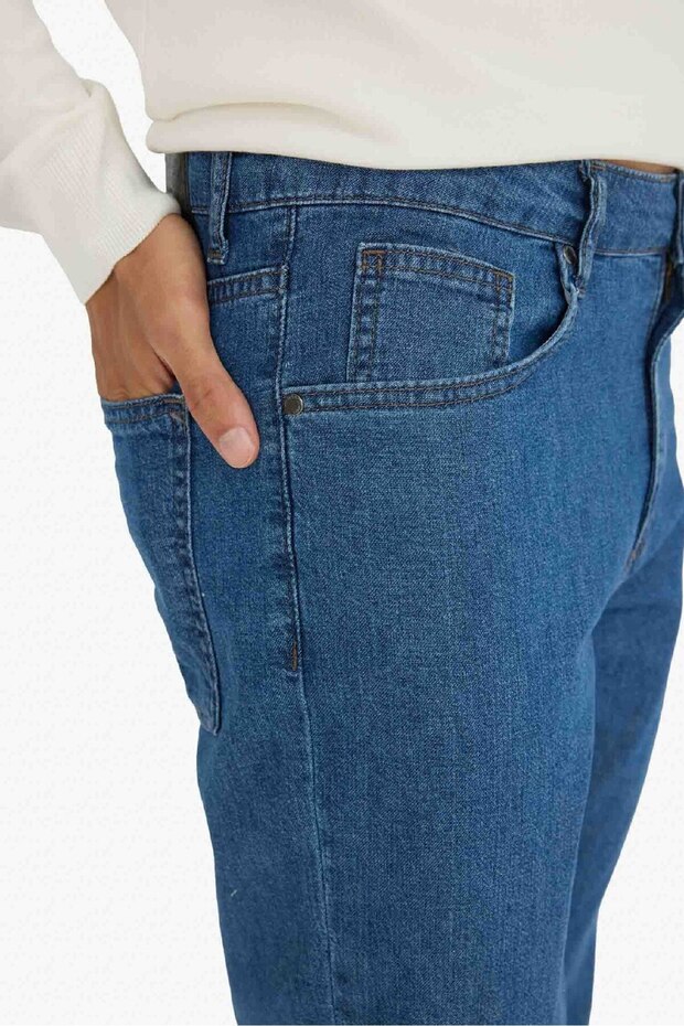 %100 Pamuk Tapered Fit Daralan Paça Jean Pantolon F8016AX25AU - 6