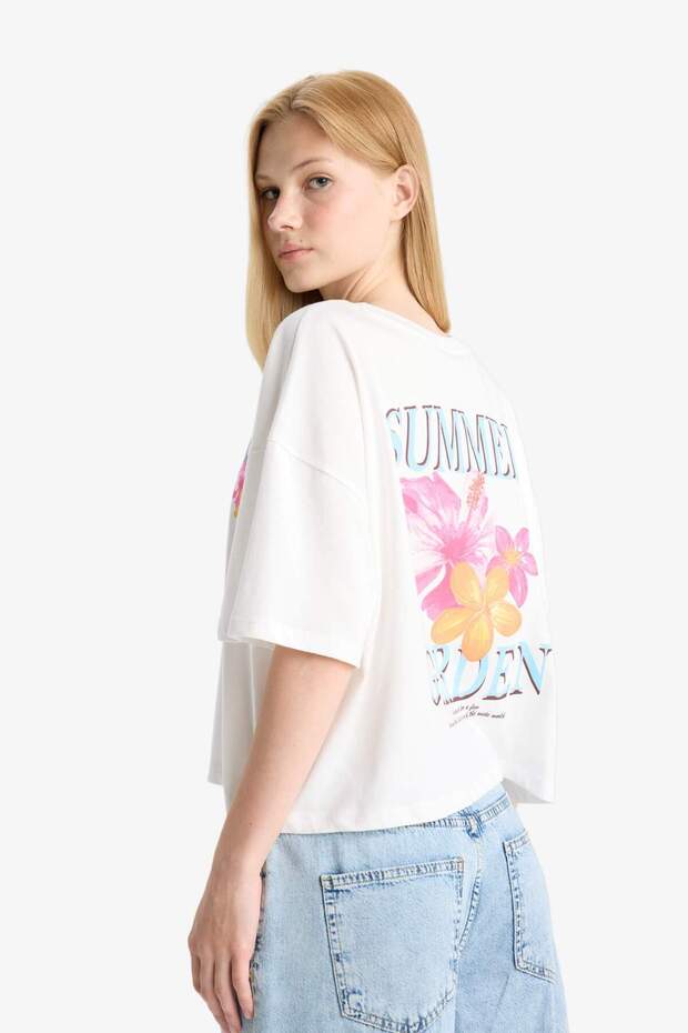 Oversized Wide Fit Crew Neck Back Printed Short Sleeve T-Shirt F7913Ax25Au