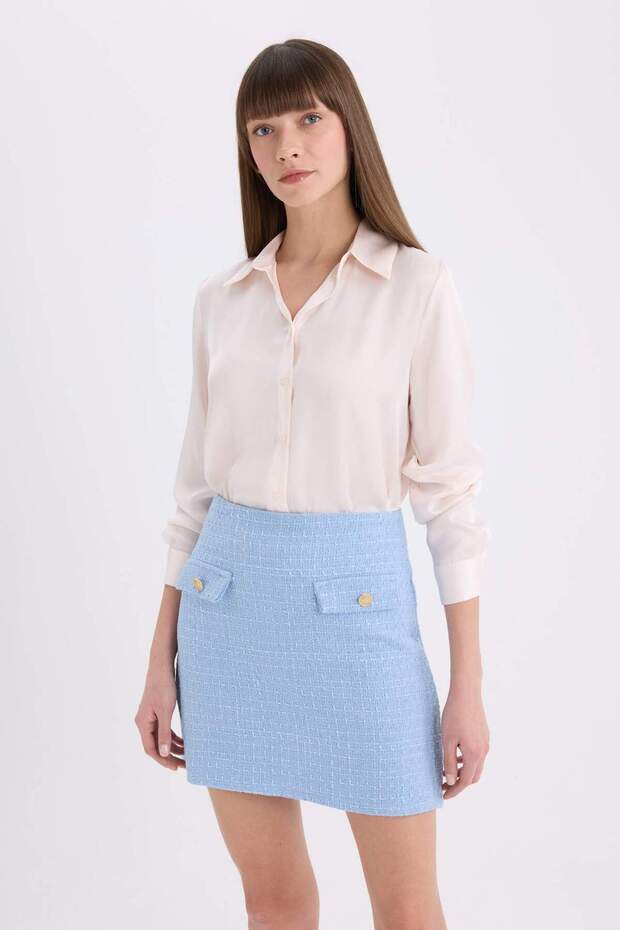Regular Fit Saten Uzun Kollu Gömlek E1783AX24WN - 3