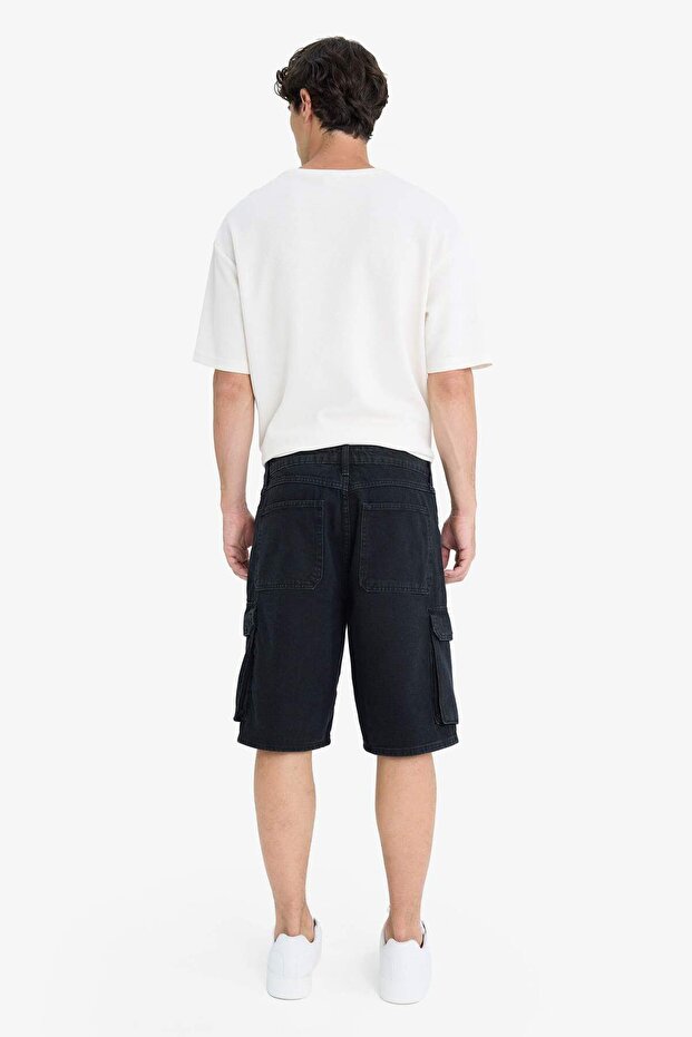 %100 Pamuk Kargo Fit Jean Bermuda Şort E1380AX25SM - 6